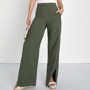 Lulus Jet Stream Olive Green High-waisted Wide-leg Pants - Size XL